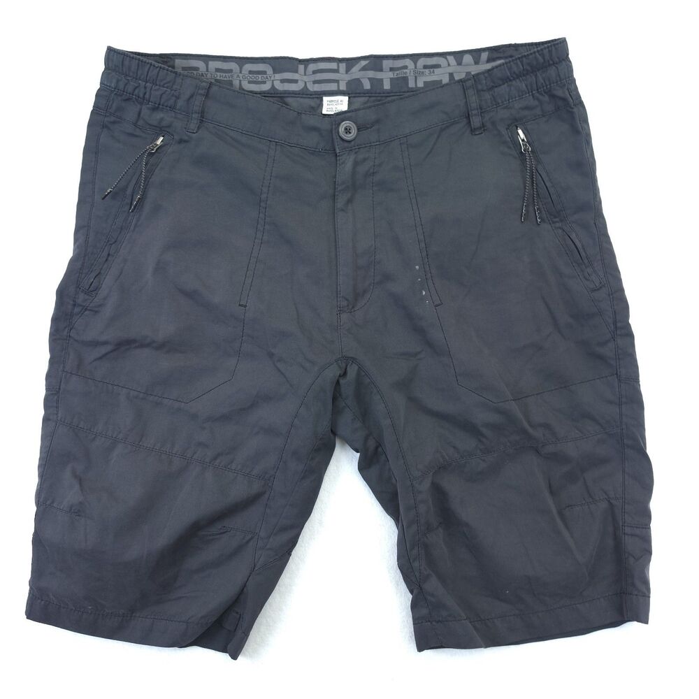 Projekt Raw Shorts Mens 34 Black Stretch Tech Lightweight Cargo Zipper Pockets